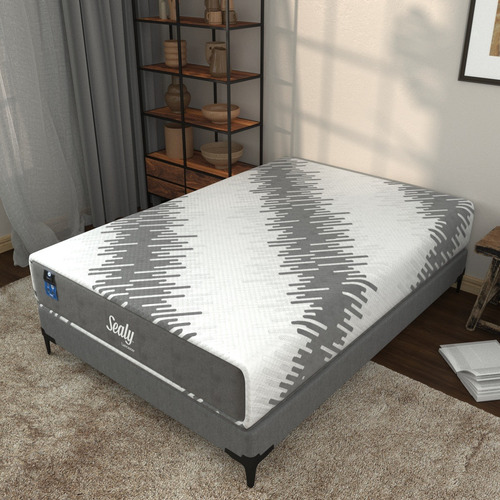 Colchón Sealy Matrimonial Mooncast + 2 Almohadas + Box Base