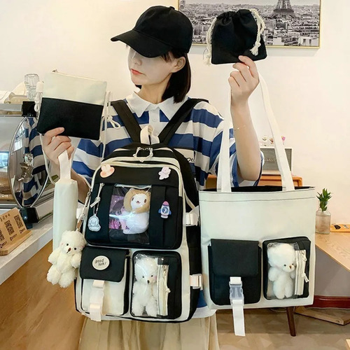 5 Piezas/juego Mochila Kawaii De Viaje Escolar Para Ninas