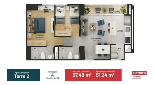 Vendo Apartamento En Distrito Plaza Bello - Cesión De Derechos Con Parq Y Cuarto Útil