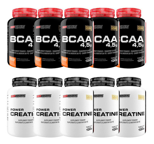 Kit 5x Bcaa 4.5 Tangerina 100g+ 5x Power Creatina 100g