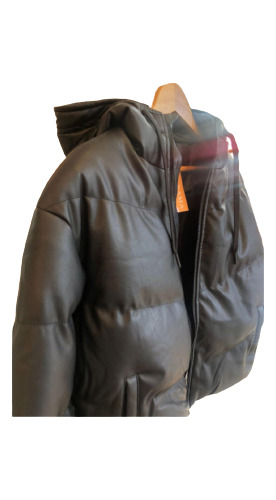 Campera Puffer De Dama. Eco Cuero Engomado C/ Capucha