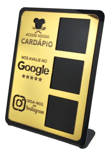 comprar Placa Qr Code Cardapio Google Instagram Acrílico Dourado