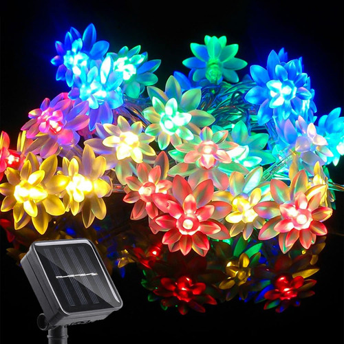 Guirnalda De Luces Solares De Flores Impermeables 50 Led Mej