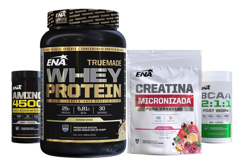 Combo Ena Pack Bcaa + Amino 4500 + Creatina + Whey Protein True Made 1 Kilo
