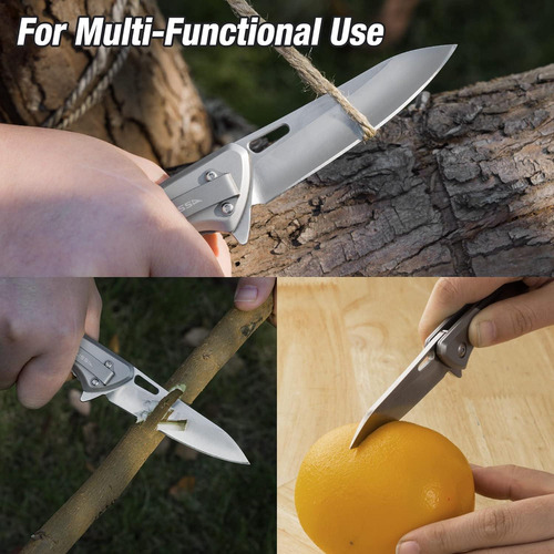 Cuchillo De Bolsillo Flissa Edc Plegable 8.3 Cm Titanio Y