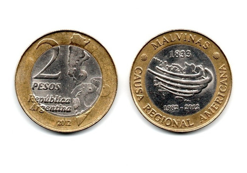 Argentina Moneda 2 Pesos 2012 Conmemorativa Islas Malvinas