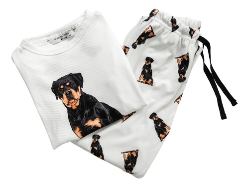 Pijama Unica Con Estampado De Rottweiler Al Frente