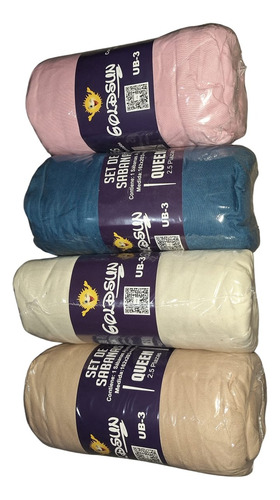 Sabanas Ajustables Pack X4u 2 1/2 Plazas Queen Colchón Alto Beige-crema-rosa-azul Petroleo Liso