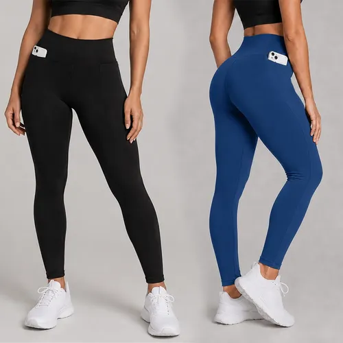 Kit 2 Calças Legging Feminina Grossa Cintura Alta com Bolso