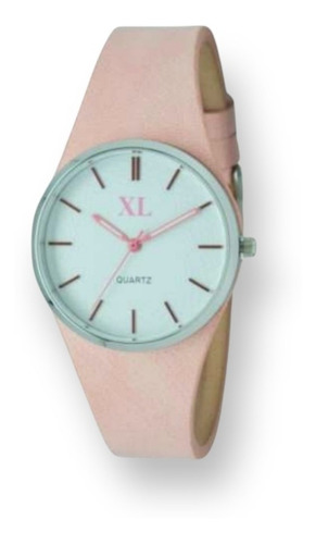 Reloj Mujer Xl Extra Large Malla Pu Rosa Modelo 671-18