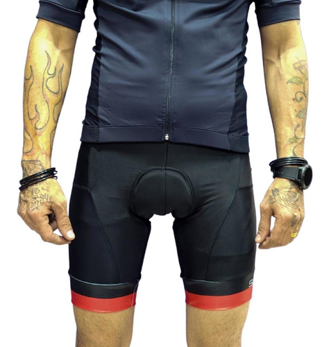 Bermuda Sport Pepper Masculina Preta Vermelha Forro Ciclismo