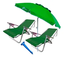 Comprar Combo Playa 2 Reposeras Aluminio+sombrilla 2mts+tirabuzon