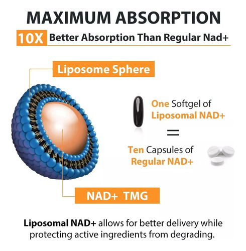 Liposomal Nad+ De 500 Mg Alta Absorcion 60 Capsulas Orgabay Sabor Sin Sabor