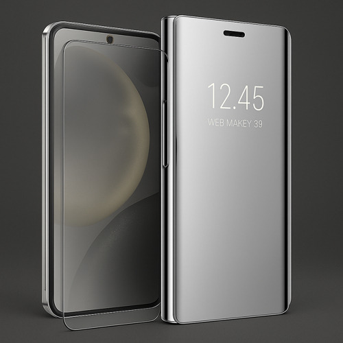 Funda Para Samsung A16 Clear View + Vidrio Full 9d C/huella Plateado