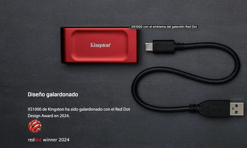 Disco Solido Externo Kingston Xs1000r De 1tb 1050mb/s Rojo