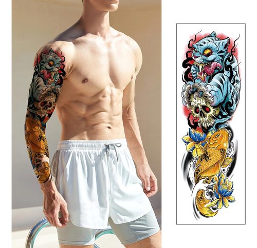 Tatuaje Temporal De Brazo Completo De Halloween Para Hombres