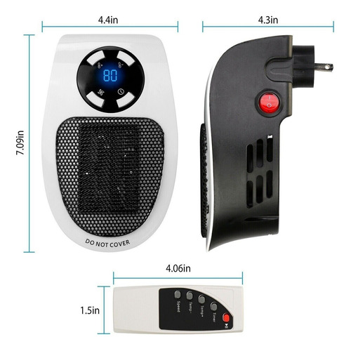 Calefactor Estufa Portátil De Pared Con Control Remoto Timer