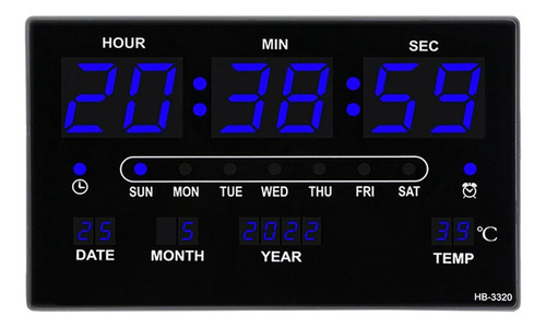 Reloj De Pared Digital Con Temperatura Interior Fecha Y Azul
