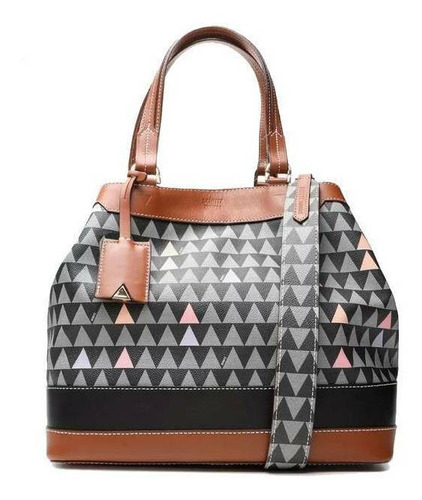 Bolsa bucket bag Schutz Neo Emma design triangle  preta com alça de ombro marrom alças de cor marrom