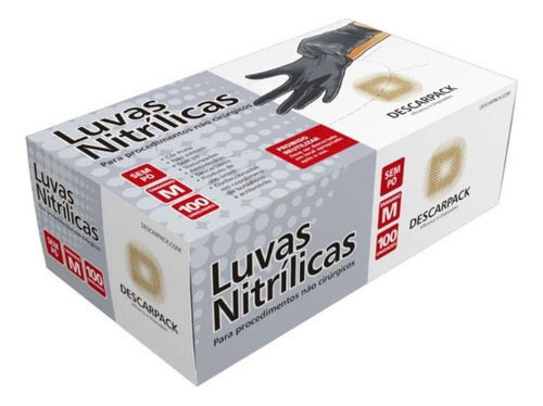 Luva Nitrílica Sem Pó Preta Tamanho M Antiestática 100 Unid