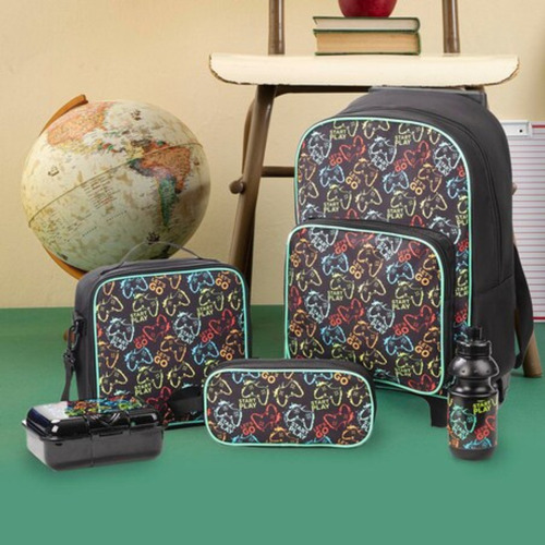 ZOMILUX - Mochila Niño - Mochila Con Ruedas - SET Maleta Lonchera Tupper Lapicera y Botella - Mochila Ruedas - Maleta Escolar Niño - Diseño Gamer