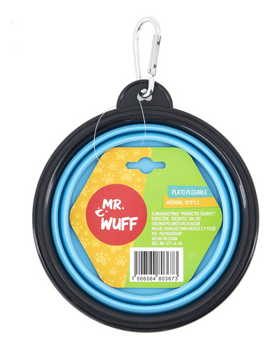 Plato Comedero Para Perro Plegable 155g Mr Wuff Color Azul