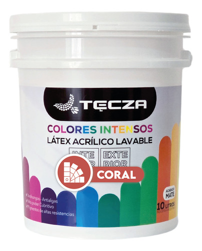 Pintura Látex Tecza 10l Colores Intensos Interior Y Exterior Coral Mate