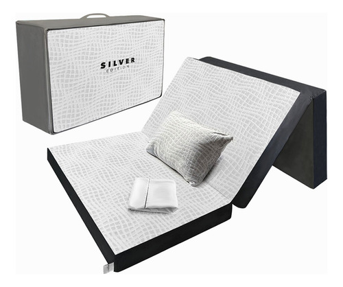 Colchón Individual Plegable Silver Edit + Sábanas + Almohada Blanco
