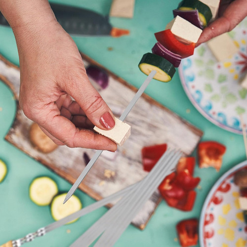 Pinchos De Barbacoa De Acero Inoxidable Con Mango De Madera