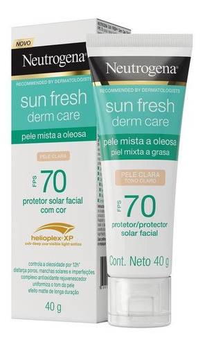 Protetor Solar Facial Sun Fresh Derm Care Para Pele Clara FPS70 40g Neutrogena