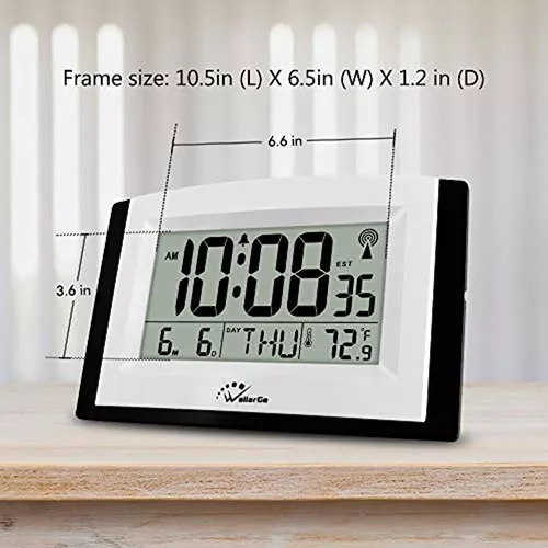 WallarGe Reloj atómico con pilas, reloj despertador digital de pantalla  grande con segundos y temperatura interior, 4 zonas horarias, horario de
