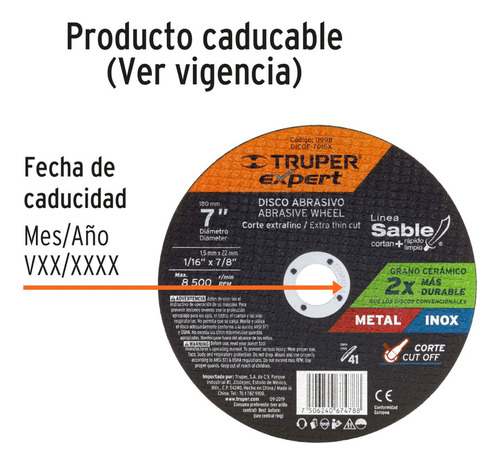 Disco De Corte Metálico 7 X 1.5 Mm, Truper Expert