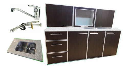 Combo Cocina 215 Bajo Mesada Alac C/alu Marmol Canilla Bacha