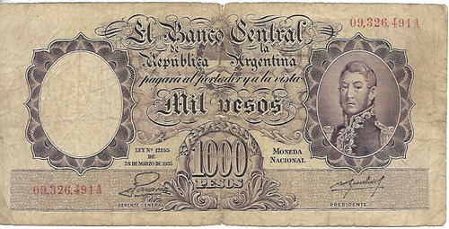 Bottero 2134 $ 1000 Moneda Nacional Numeros Rojos B- Palermo