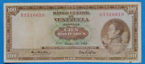 Billete De 100 Bs De 1969 U-7