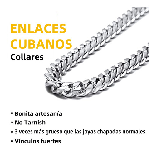 Acero Inoxidable Plateado Collar Estilo Cubano Unisex