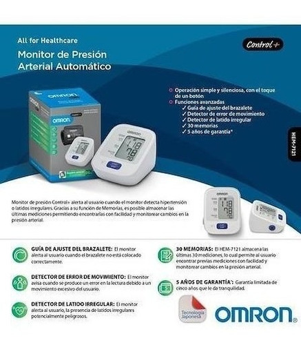 Imagen 2 de 6 de Tensiometro Presion Arterial Omron Hem-7121 Brazo Comfit