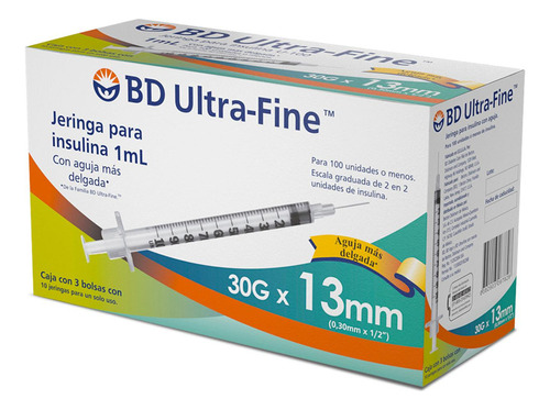 Jeringa Para Insulina Bd Ultra Fine 1 Ml 30gx13mm 30 Piezas