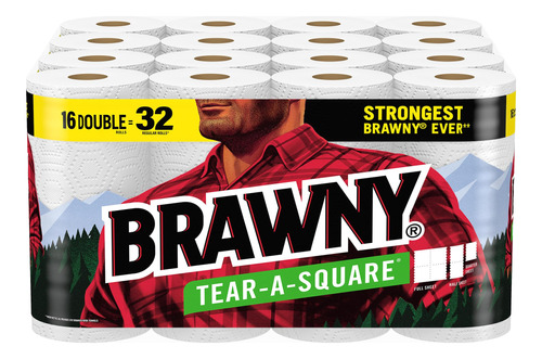 Brawny® Toallas De Papel Tear-a-square®, 16 Rollos Dobles = 