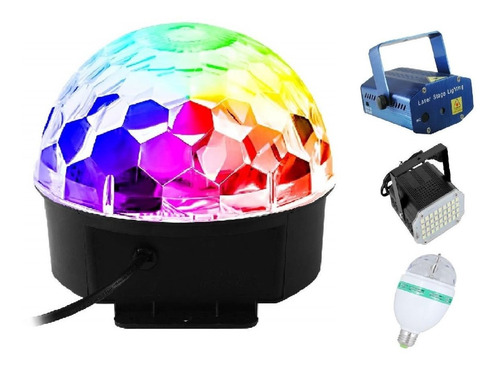 Kit Iluminação Festa Jogo De Luz Balada Globo Projetor Strob