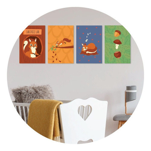 Placas Decorativas Mdf Esquilo Feliz 20x30cm Kit 4un