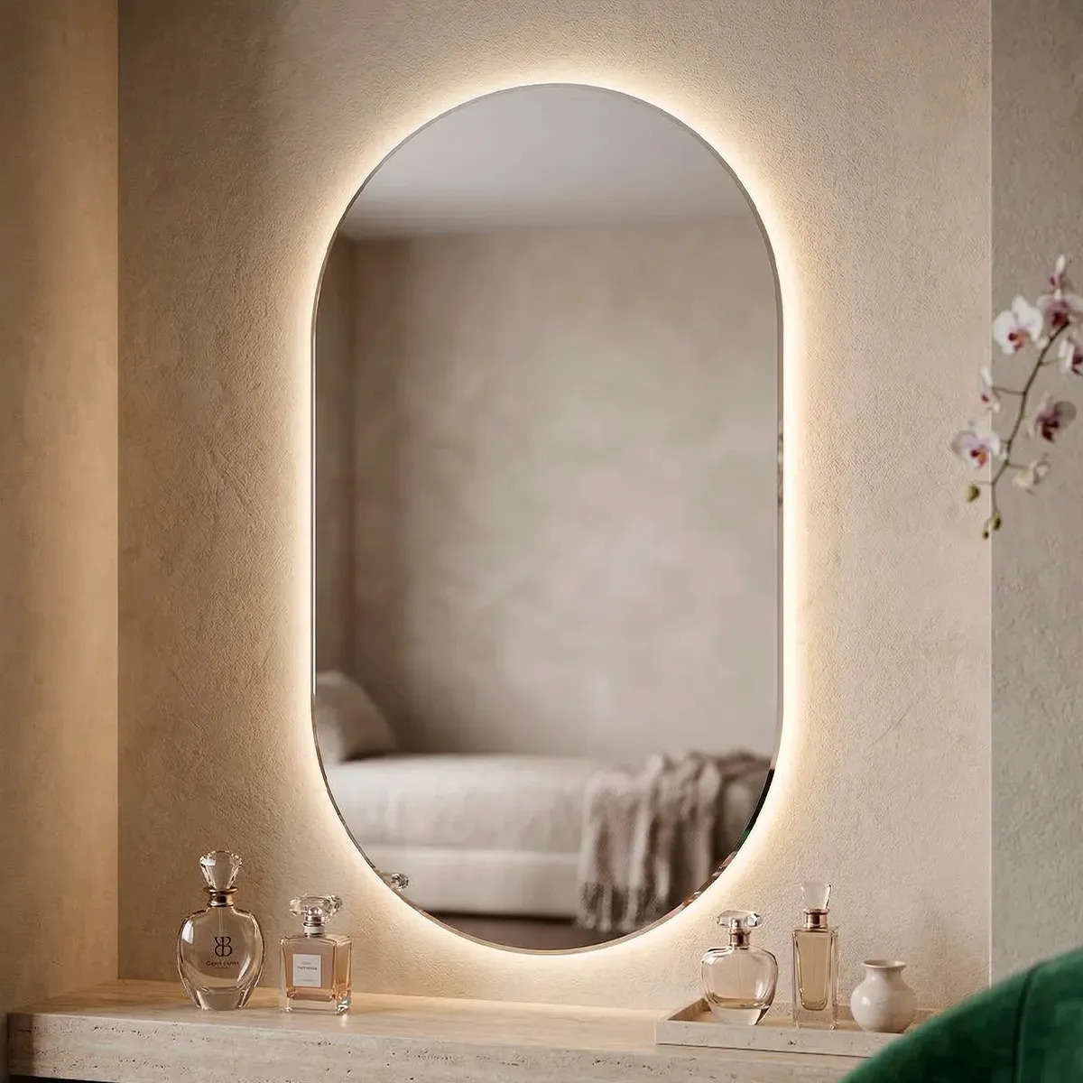 Espelho Com Led Oval 110x50cm Espelho Banheiro Sala Quarto Led Quente