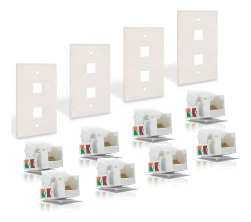 Kit 4 Placas Ens-fp62 + 8 Conectores Jack Rj45 Cat6 Blancos