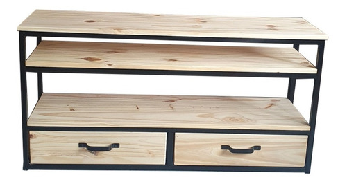 Mueble Rack Tv Industrial Hierro Madera 140x35x60  2 Cajones