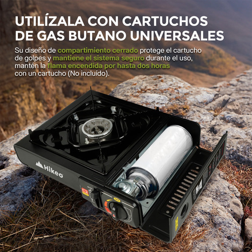 Parrilla de Gas Portátil para Camping, para Cartuchos de Gas Butano, Estufa para Acampar Acero Inoxidable, Ajuste de Flama y Estuche de Transporte