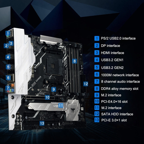 Placa Mãe Galax B550 Amd Am4 Ddr4 Ryzen Ssd M2 Nvme Gamer