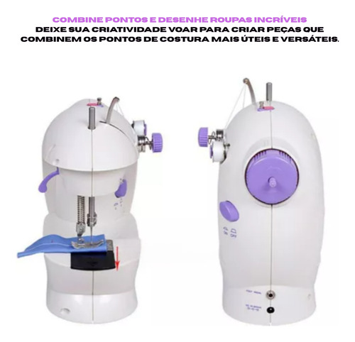 Mini Maquina De Costura Reta Portátil Bivolt Presente Mães Roxo