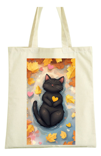 Bolso De Tela Lienzo / Estampado De Otoño / Gato 40x35cm Beige Otoño / Gatito