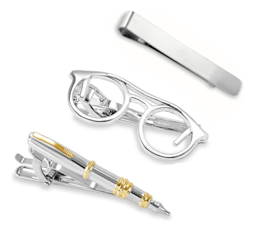 Set Pisacorbatas 3-pack Personalizado Lentes, Pluma, Liso(p)