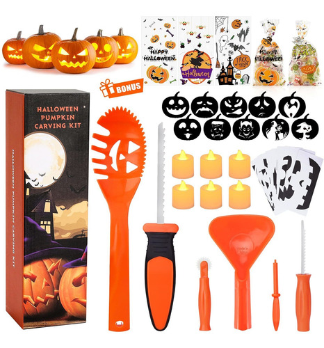 Juego Para Tallar Calabaza Halloween Niño 5 2 Vela Led